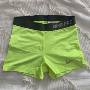 Nike Pro Neon Yellow Spandex Shorts